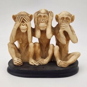 A Santini 3 Wise Monkeys Sculpture Italy Classic Figure See Hear Speak No Evil